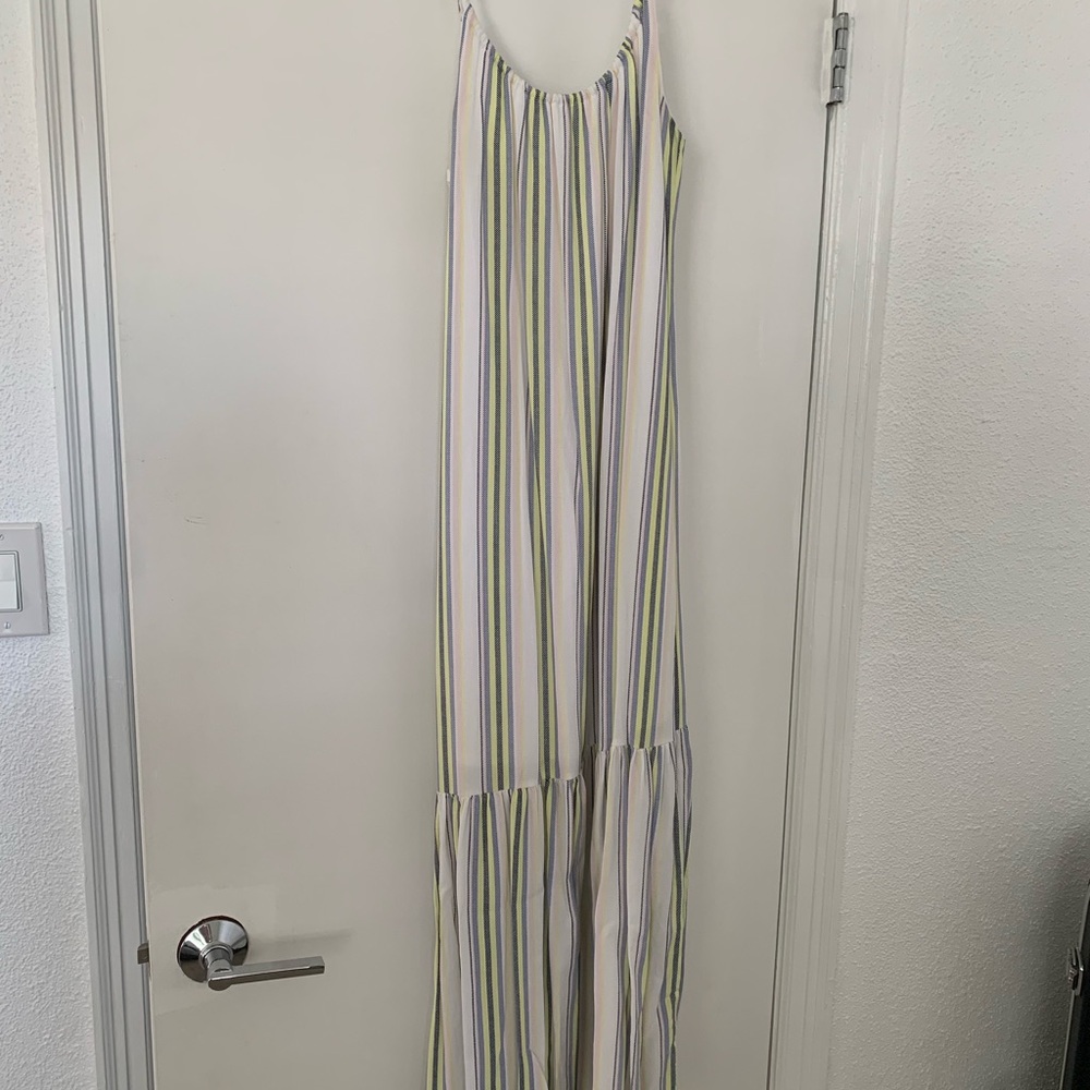 Striped White & Green Maxi Dress